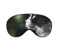A Black and White Cat Sleep Mask Light Blocking Eye Cover Polyester Eye Mask with Elastic Strap Blindfold for Side Sleeper Sleeping Masks Face Hugging for Women Men Travel