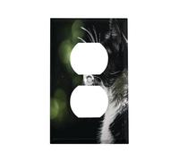 A Black And White Cat Switch Plate Durable Stainless Steel Electrical Outlet Covers Unbreakable Modern Edge Decorative Duplex Wall Plates for Bedroom Kitchen Home