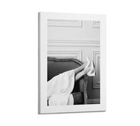 A Black And White Fashion Poster of A Persons Legs And Feet in White Heels Resting on A Vintage Sofa Poster Decorative Painting Canvas Wall Posters And Art Picture Print Modern Family Bedroom Decor Po