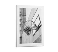 A Black And White Poster of A Basketball in A Net with A Brick Building in The Background Poster Decorative Painting Canvas Wall Posters And Art Picture Print Modern Family Bedroom Decor Posters 20x30