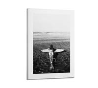 A Black And White Poster of A Woman Lying on A Surfboard in Clear Ocean Water, Facing Away from The Viewer Poster Decorative Painting Canvas Wall Posters And Art Picture Print Modern Family Bedroom De
