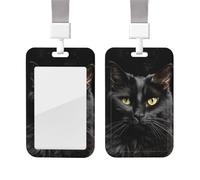 A Black cat on a Black Background Print ID Badge Holder with Breakaway Lanyard Vertical ID Card Holder Waterproof Plastic Card Sleeve Name Tags Protector Cover for Work Office Teacher Nurse Doctor