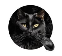 A Black Cat on A Black Background Round Mouse Pad Funny Mousepad with Non-Slip Rubber Base Waterproof Office Mouse Pad Premium Textured for Laptop Computer