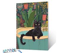 A Black Cat Picture Paint by Numbers for Adults Beginner on Canvas Cat Bathtub Animal Wall Art for Washroom DIY Digital Oil Painting Art Acrylic Paints for Modern Home Decor Gift 16x20inch (Frameless)