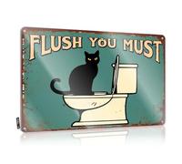 A Black Cat Sits On A Toilet With The Words "flush You Must" Above It. Lovely Kitchen Decorations - Signs Soft Bath Hanging Wall Decor(20X30CM)