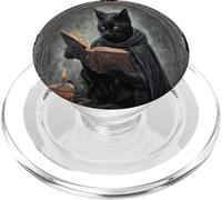 A Black Cat Wearing A Cloak Studying Halloween Spells PopSockets PopGrip for MagSafe