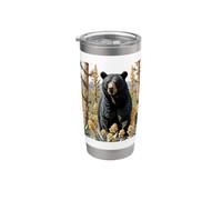A Black Colored Bear Surrounded By Yucca Flower New Mexico Stainless Steel Insulated Tumbler