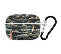 A Black Lighthouse Earbuds Organizer Shockproof Protective Airpods Pro Cover with Carabiner Clip Anti Fall Carrying Earphone Case Cover for Airpods Pro 2nd Generation White