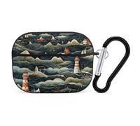 A Black Lighthouse Earbuds Organizer Shockproof Protective Airpods Pro Cover with Carabiner Clip Anti Fall Carrying Earphone Case Cover for Airpods Pro 2nd Generation Black