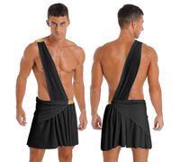 (A Black, XL) Ancient Greek God Gladiator Costume Mens One Shoulder Strap Gladiator Skirt Halloween Theme Party Toga Mythology Cosplay Suit_ggod