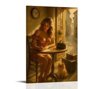 A Blonde Girl Is Writing A Farewell Letter And Getting Ready to Set Out on A Journey with Her Pet Poster Decorative Painting Canvas Wall Posters And Art Picture Print Modern Family Bedroom Decor Poste