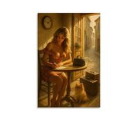 A Blonde Girl Is Writing A Farewell Letter And Getting Ready to Set Out on A Journey with Her Pet Poster Decorative Painting Canvas Wall Posters And Art Picture Print Modern Family Bedroom Decor Poste