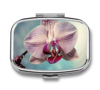 A Blooming Flower Pill Box 2 Compartment, Portable Pill Case with Mirror for Pocket Purse Travel, Mini Metal Medicine Organizer for Vitamins Fish Oil
