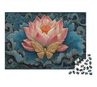 A Blooming Lotus, Pink Petals, Butterfly Jigsaw Puzzles Challenge Toy Educational Games Home Decoration for Adults& Teenager Age 14 Years Up 1000pcs (75x50cm)