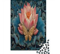 A Blooming Lotus, Pink Petals, Butterfly Puzzle 38x26cm/1000pcs Puzzles, Die Für Erwachsene Und Personen Ab 14 Jahren Geeignet Sind