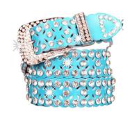 A:Blue,110CM/43.3'',Womens Men Rhinestone Western Belts,Fashionable Sparkly Diamond Belt,Vintage Cowgirl Leather Sequin Belt for Jeans