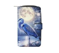 A Blue Heron Moon Funny Long Slim Bifold Wallet Card Holder Purse with Buckle for Men Women