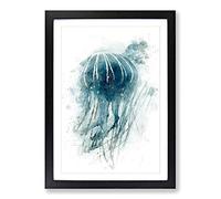 A Blue Jellyfish in Abstract Framed Print | A2 Black Framed Wall Art | Ready to Hang | Abstract Fantasy Picture | Living Room Bedroom Lounge Office