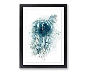 A Blue Jellyfish in Abstract Framed Print | A2 Black Framed Wall Art | Ready to Hang | Abstract Fantasy Picture | Living Room Bedroom Lounge Office
