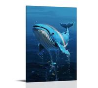 A Blue Whale Leaps Out of The Sea, Its Belly Reflecting A Double Rainbow, with Glowing Fish Hidden in The Waves Fashionable Wall Decor - Hanging Art Poster And Mural20x30inch(50x75cm)