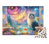 A Blue-white Cat Watches Goldfish in A Cosmic, Floral Room 1000Pc Jigsaw Puzzle Cute Cat Premium Quality, Great for Adults & Kids 38x26cm/1000pcs