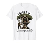 A Book a Day Keeps Reality Away Bigfoot Mothman Reader Value Graphic T-Shirt, Men, White, S
