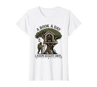 A Book a Day Keeps Reality Away Bigfoot Mothman Reader Value Graphic T-Shirt, Women, White, S