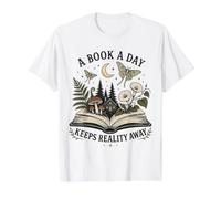 A Book a Day Keeps Reality Away Book Lover Reading Value Graphic T-Shirt, Men, White, S