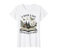 A Book a Day Keeps Reality Away Book Lover Reading Value Graphic T-Shirt, Women, White, M