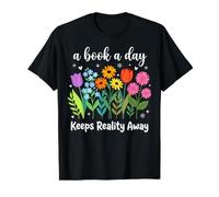 A Book A Day Keeps Reality Away Floral Librarian Bookish Value Graphic T-Shirt, Men, Black, M