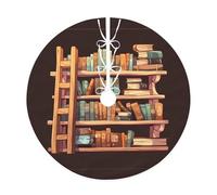 A Bookshelf Filled With Books Christmas Tree Skirt – Festive Printed Holiday Decor With Premium Linen-Like Fabric For Christmas, New Year & Halloween Celebrations