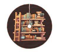 A Bookshelf Filled With Books Christmas Tree Skirt - Festive Printed Holiday Decor With Premium Linen-Like Fabric For Christmas, New Year & Halloween Celebrations
