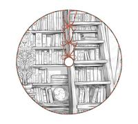 A Bookshelf Filled With Books Christmas Tree Skirt - Festive Printed Holiday Decor With Premium Linen-Like Fabric For Christmas, New Year & Halloween Celebrations