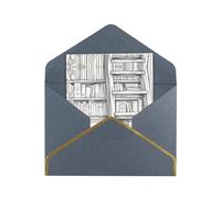 A Bookshelf Filled With Books Elegant Greeting Card - Premium Pearl Paper Foldable Card With Gold Trim, Blank Inside For Personal Message - Perfect For Christmas, Birthday, Wedding & Valentine’s Day