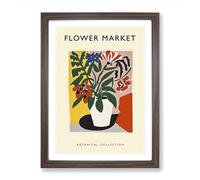 A Botanical Flower Market Exhibition No.8 Framed Print | A2 Walnut Framed Wall Art | Ready to Hang | Modern Floral Picture | Living Room Bedroom Lounge Office