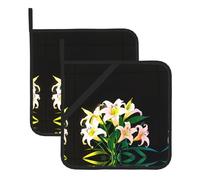 A Bouquet of Lilies in The Sun Washable Pot Holder Set, Heat Resistant Pot Holder Accessories 2-Piece Set, Cooking Oven Grill Mat, 8 * 8 Inch