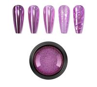 A box of Purple Chrome Nail Powder Mirror Pigment Powder for Nails Effect Has Purple Aurora Chrome Nails Powder Pigment High Gloss Glitter Nail Art Chrome Powder for Gel Nails with Holographic Ice