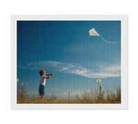 A Boy is Flying Kite Diamond DIY Painting Kits Horizontal Round