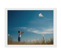 A Boy is Flying Kite Diamond DIY Painting Kits Horizontal Round