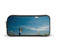 A Boy is Flying Kite Large Capacity Pencil Cases with Zippered Portable Pen Pouch Makeup Bag Office Supplies