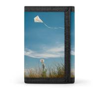 A Boy is Flying Kite Trifold Men's Wallets with 8 Card Slots & Key Hook Slim Travel Purse Money Clip