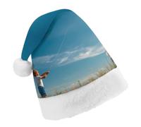A Boy Is Flying Kite Unisex Santa Hat | Soft Velvet Christmas Hats Lightweight Festive Holiday Party Costume Accessory for Christmas New Year