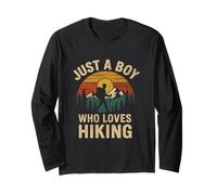 A Boy Who Loves Hiking Retro Vintage Nature Camper Men Kids Long Sleeve T-Shirt