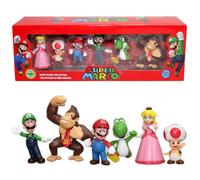 (A) Boys Girls Kids Gift Box Super Mario Series 6pcs/set Action Figures Toys Mario Luigi Yoshi Peach Donkey Kong Figurines Doll Collection Model