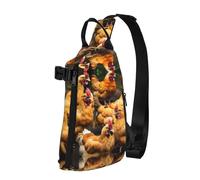 A Bread of Chickens Print Trend Casual Crossbody Chest Bag Leisure Travel for Men and Women Crossbody Bag, Black, One Size, Black, One Size, Black, One Size