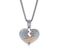 A Broken Heart With A Bandage Necklace Hip Hop Full Iced Out Rhinestone Sliver Stone