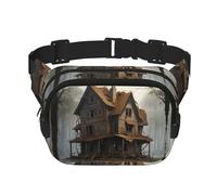 A broken house Pattern trendy fashionable waist bag, unisex travel sports messenger bag