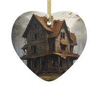 A Broken House Patterned Heart-Shaped Ceramic Pendants Create a Warm Atmosphere for Homes, Parties, and Gifts.