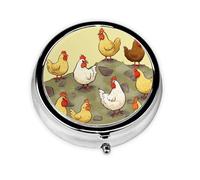 A Brood of Chickens Pill Box Metal Round Small Pill Case Cute 3 Compartment Pill Organizer Portable Travel Pillbox Mini Pill Container Holder for Daily Medicine Supplement Vitamin