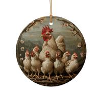 A Brood Of Chickens Print Ceramic Round Pendant For Travel Ornaments For Home Decor Christmas Ornament